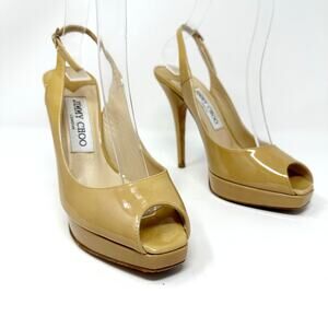 Jimmy Choo Nova Patent Leather Slingback Peep Toe Heels